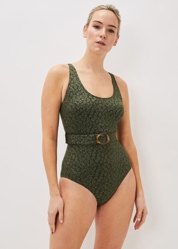 Phase Eight Lolicia Animal Texture Swimswuit Swimwear Khaki Canada | FZRGVJ-629